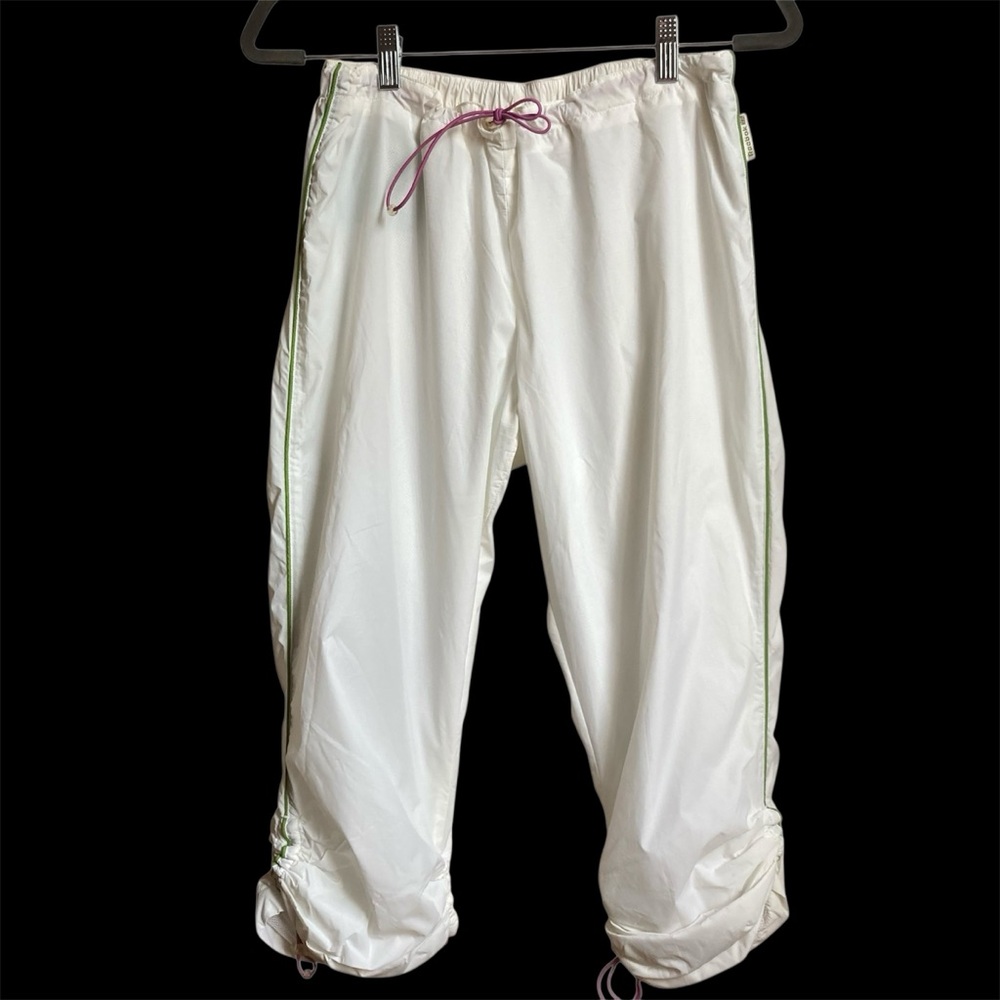 REEBOK | White Lightweight Straight Leg Joggers Purple & Green Accents Sz L